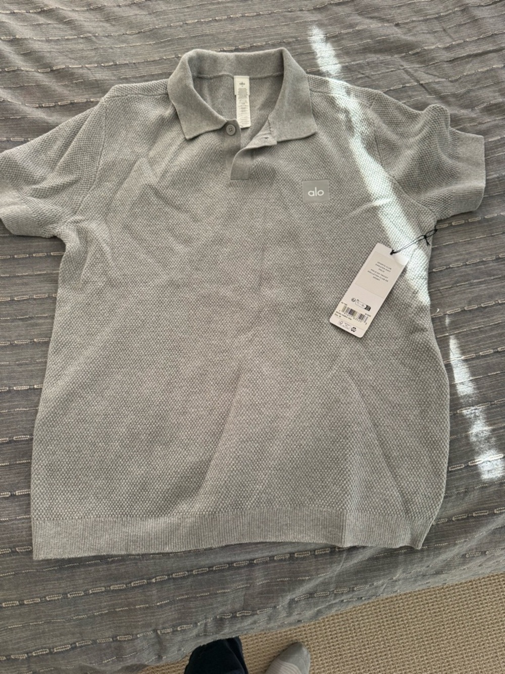 ALO Yoga Men’s Light Gray Knit Polo Shirt